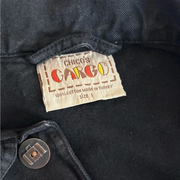 Chico's Cargo Jacket Vintage Black Denim Pockets Unisex Size 1(M) - Picture 6 of 8